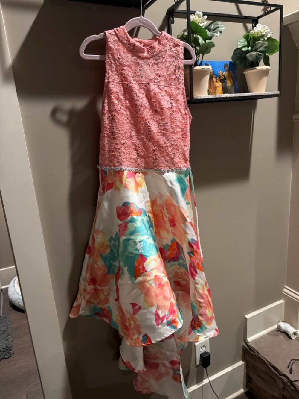 Speechless Coral Lace Top Floral High-Low Party Dress
